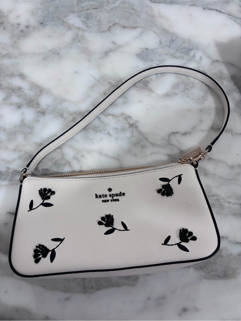 kate spade Gemini floral mini bag with Black Floral Appliqué